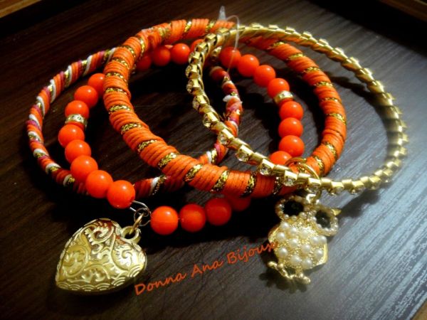 Pulseira Laranja com Dourado